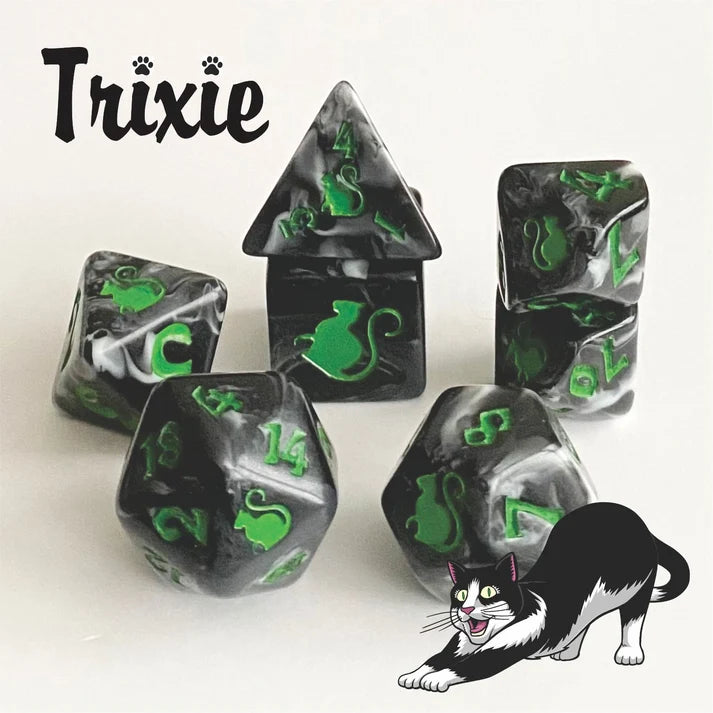 Black Oak Workshop Polyhedral Dice Set: Kitty Clacks - Trixie