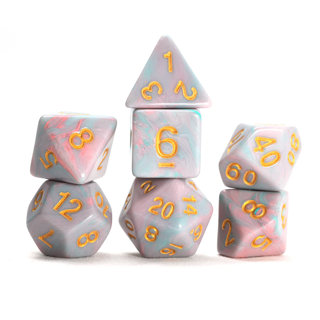 Sirius Polyhedral Dice Set: Unicorn (Pink/Gold) + Bonus D20