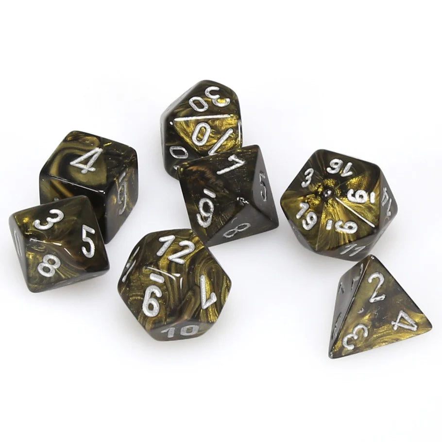 Chessex Polyhedral Dice Set: Leaf (Black Gold/Silver)