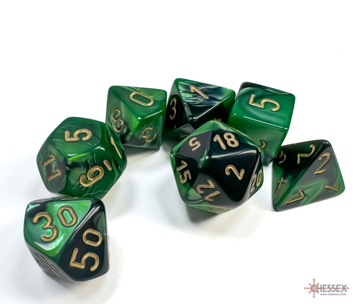 Chessex Polyhedral Dice Set: Gemini (Black-Green/Gold)