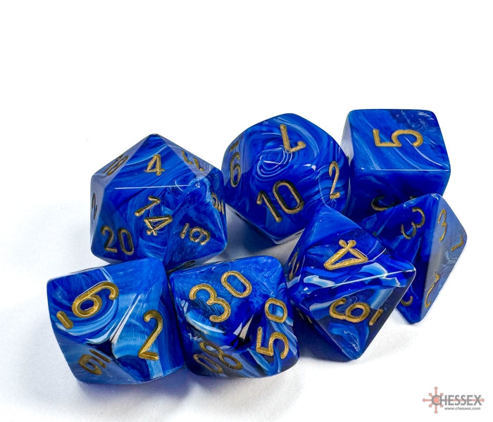Chessex Polyhedral Dice Set: Vortex (Blue/Gold)