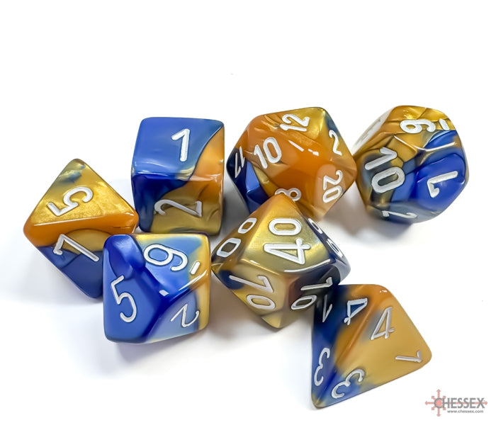 Chessex Polyhedral Dice Set: Gemini (Blue-Gold/White)