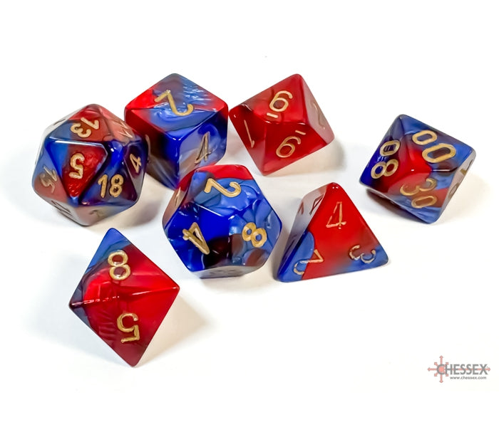 Chessex Polyhedral Dice Set: Gemini (Blue-Red/Gold)