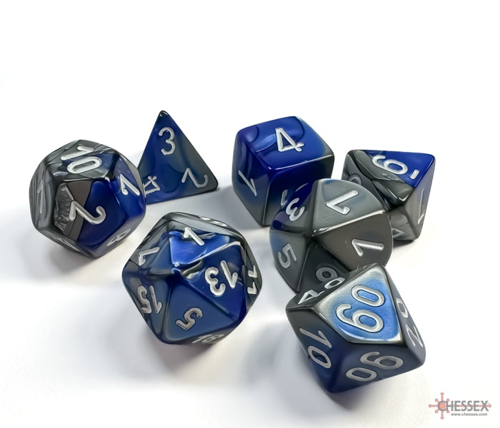 Chessex Polyhedral Dice Set: Gemini (Blue-Steel/White)