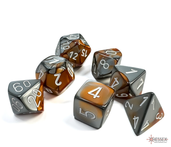 Chessex Polyhedral Dice Set: Gemini (Copper-Steel/White)