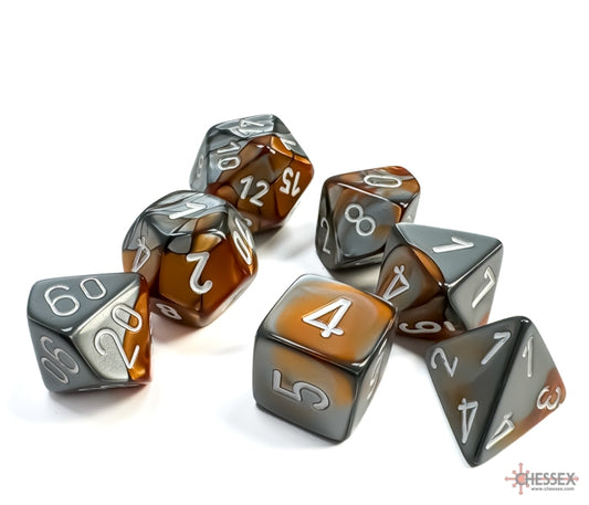 Chessex Polyhedral Dice Set: Gemini (Copper-Steel/White)