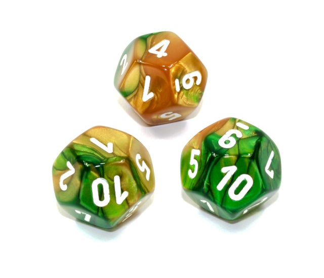 Chessex Polyhedral Dice Set: Gemini (Gold-Green/White)
