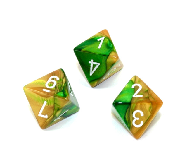 Chessex Polyhedral Dice Set: Gemini (Gold-Green/White)