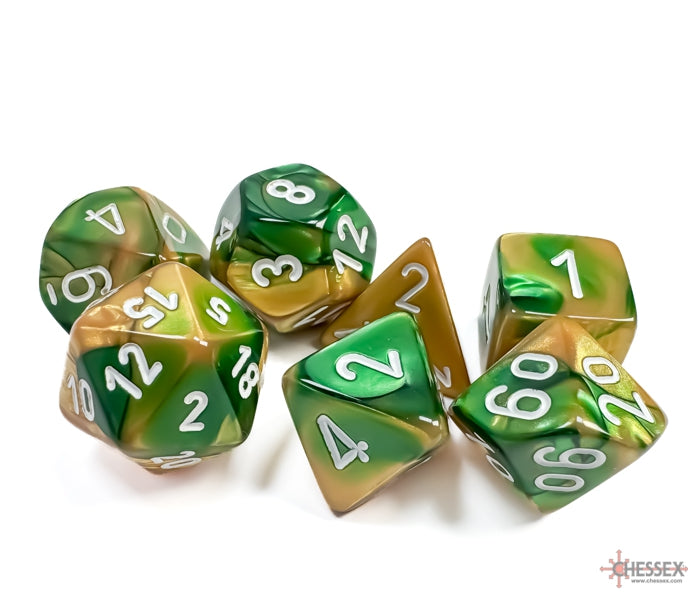 Chessex Polyhedral Dice Set: Gemini (Gold-Green/White)