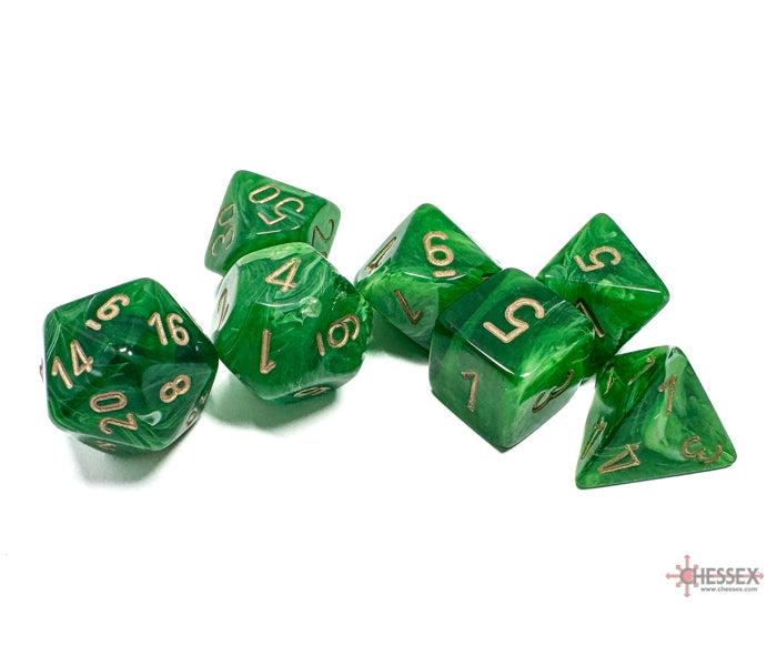 Chessex Polyhedral Dice Set: Vortex (Green/Gold)