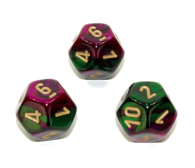 Chessex Polyhedral Dice Set: Gemini (Green Purple/Gold)