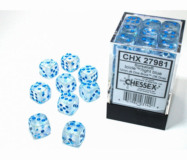 Chessex D6 Dice Brick: Borealis Luminary (Icicle/Light Blue)