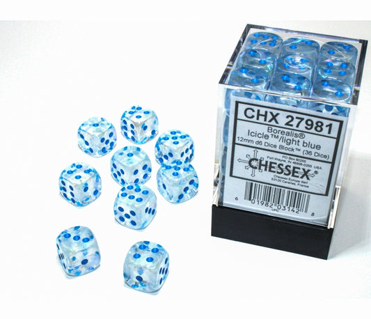 Chessex D6 Dice Brick: Borealis Luminary (Icicle/Light Blue)