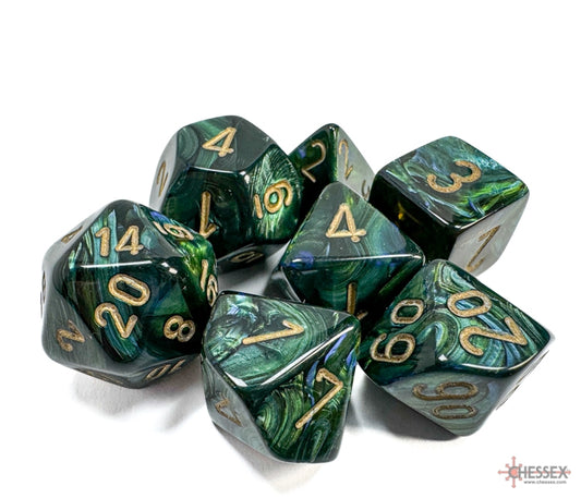 Chessex Polyhedral Dice Set: Scarab (Jade/Gold)