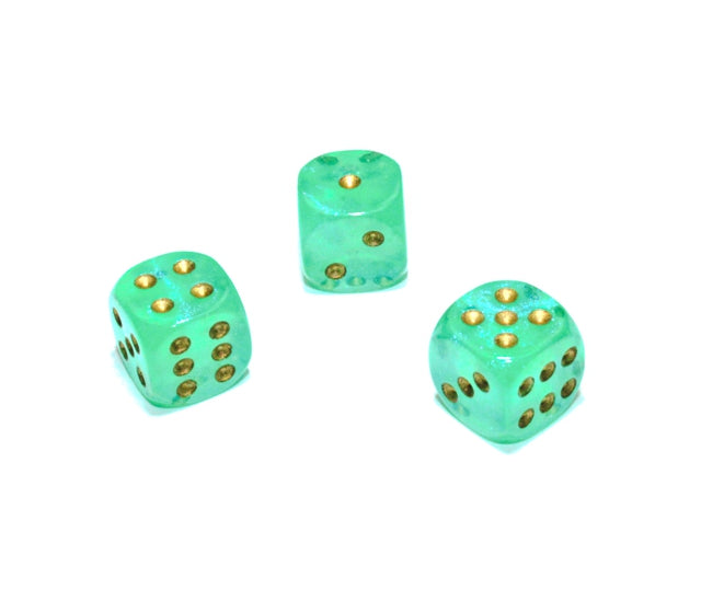 Chessex D6 Dice Brick: Borealis Luminary (Light Green/Gold)