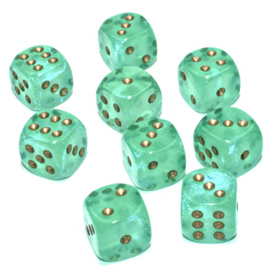Chessex D6 Dice Brick: Borealis Luminary (Light Green/Gold)