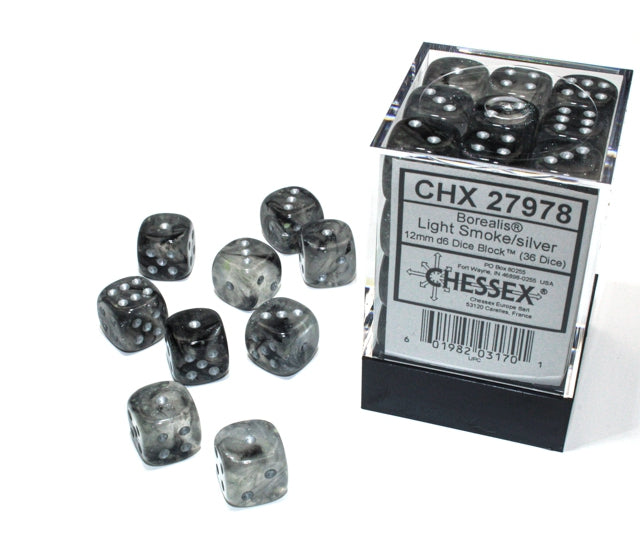 Chessex D6 Dice Brick: Borealis Luminary (Light Smoke/Silver)