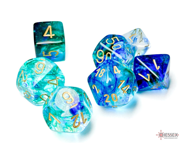 Chessex Polyhedral Dice Set: Nebula Luminary (Oceanic/Gold)