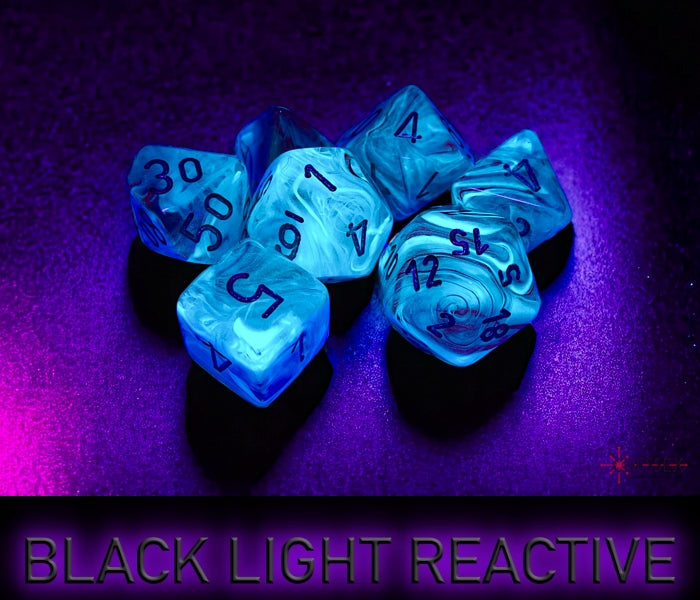 Chessex Polyhedral Dice Set: Ghostly Glow (Pink/Silver)