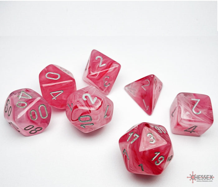 Chessex Polyhedral Dice Set: Ghostly Glow (Pink/Silver)