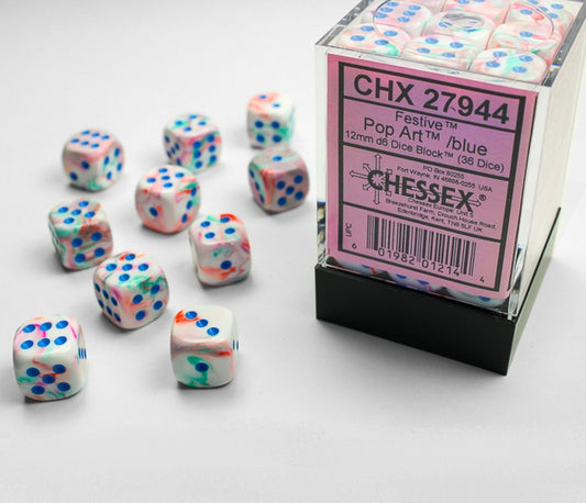 Chessex D6 Dice Brick: Festive (Pop Art/Blue)