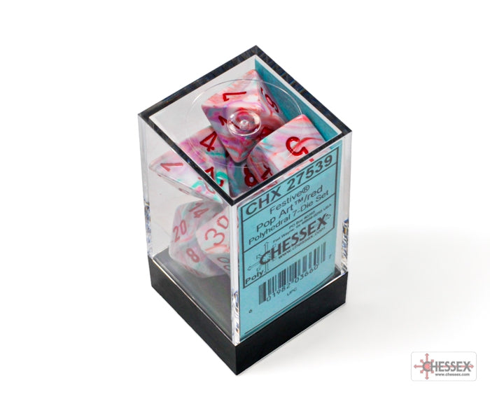Chessex Polyhedral Dice Set: Festive (Pop Art/Red)