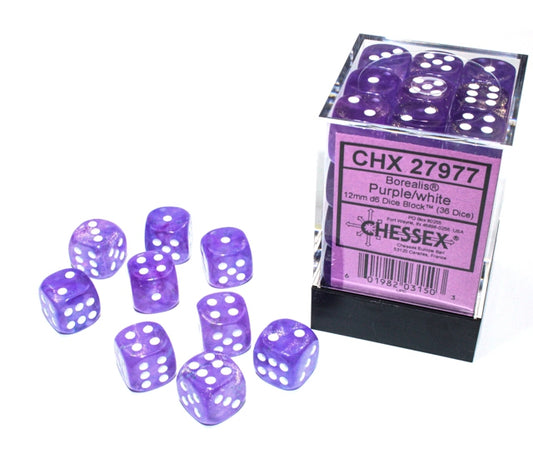Chessex D6 Dice Brick: Borealis Luminary (Purple/White)
