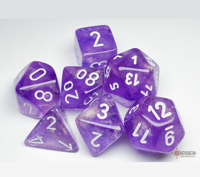 Chessex Polyhedral Dice Set: Borealis Luminary (Purple/White)