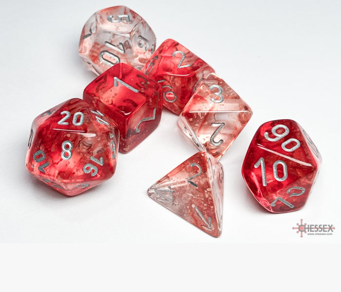 Chessex Polyhedral Dice Set: Nebula Luminary (Red/Silver)