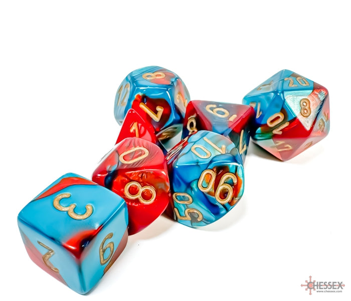 Chessex Polyhedral Dice Set: Gemini (Red-Teal/Gold)