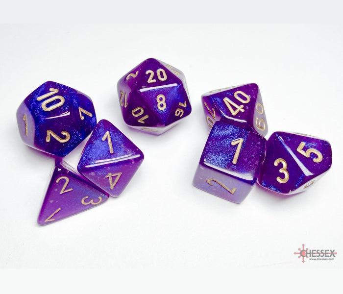Chessex Polyhedral Dice Set: Borealis Luminary (Royal Purple/Gold)