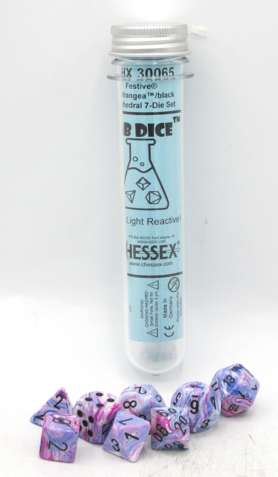 Chessex Polyhedral Lab Dice Set: Festive (Hydrangea/Black)
