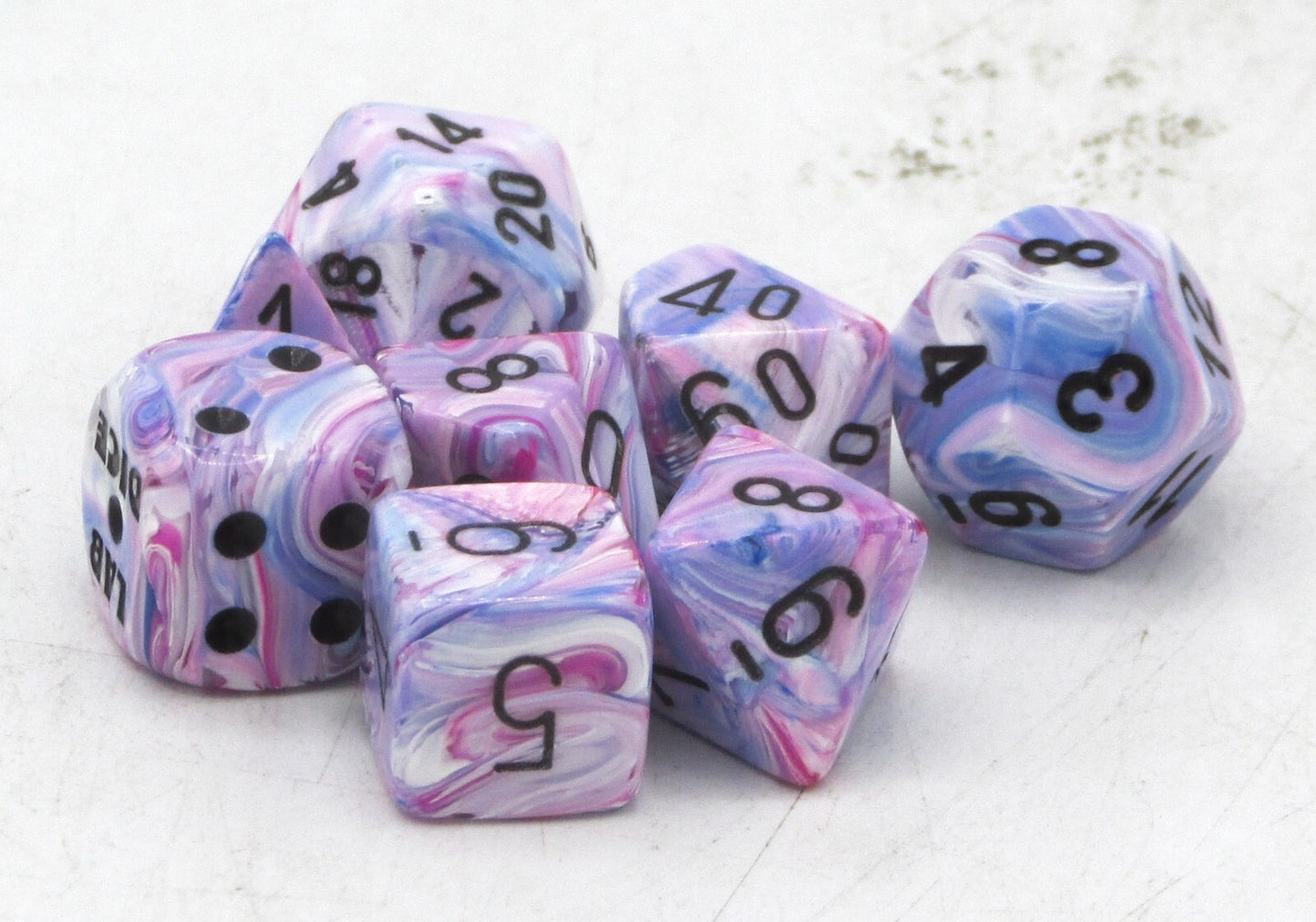 Chessex Polyhedral Lab Dice Set: Festive (Hydrangea/Black)