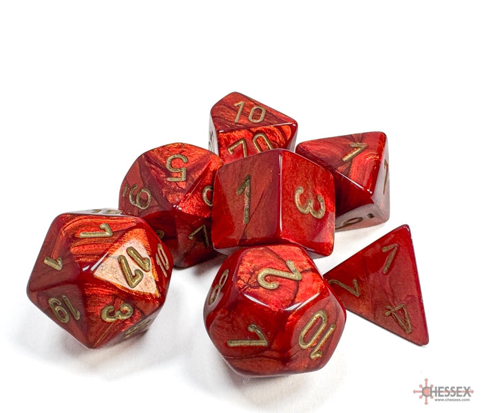 Chessex Polyhedral Dice Set: Scarab (Scarlet/Gold)