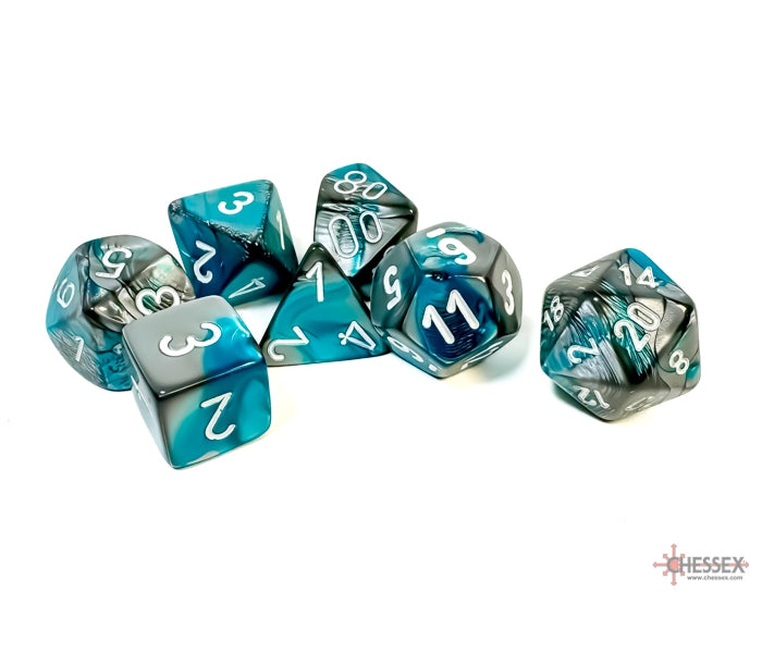 Chessex Polyhedral Dice Set: Gemini (Steel-Teal/White)