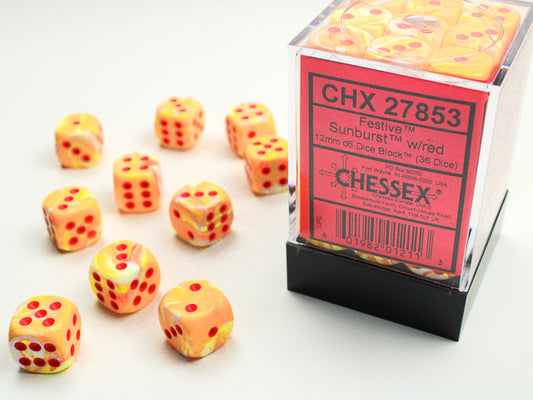 Chessex D6 Dice Brick: Festive (Sunburst/Red)