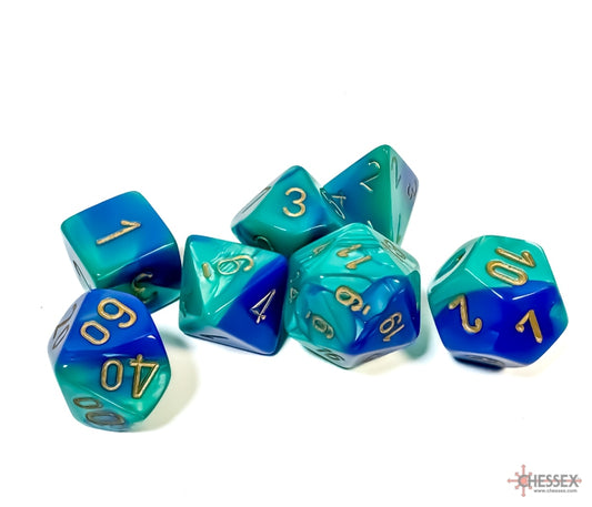 Chessex Polyhedral Dice Set: Gemini (Blue-Teal/Gold)