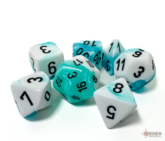 Chessex Polyhedral Dice Set: Gemini (Teal-White/Black)