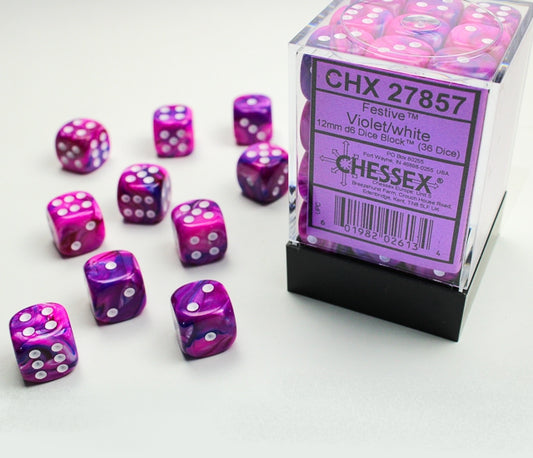 Chessex D6 Dice Brick: Festive (Violet/White)