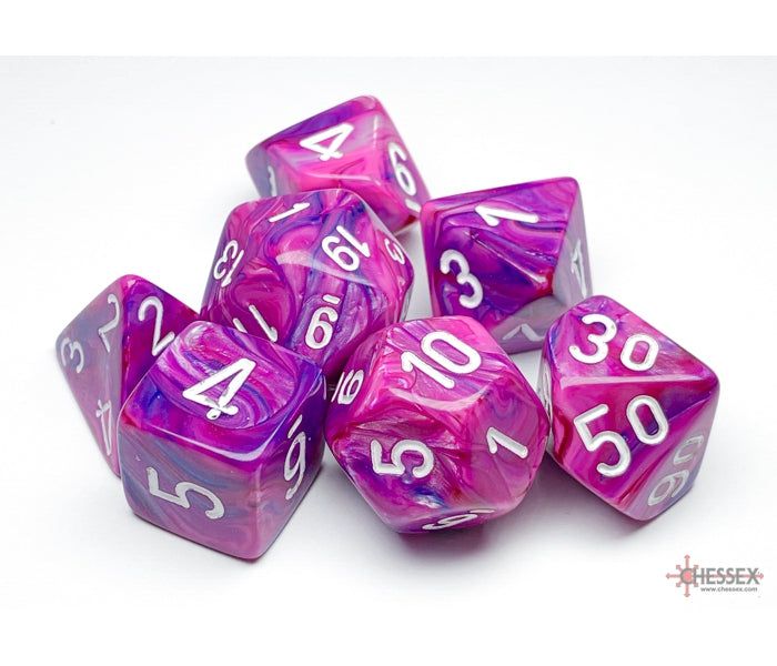 Chessex Polyhedral Dice Set: Festive (Violet/White)