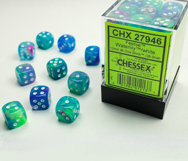 Chessex D6 Dice Brick: Festive (Waterlily/White)