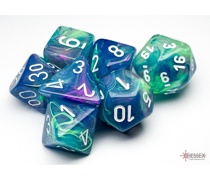 Chessex Polyhedral Dice Set: Festive (Waterlily/White)