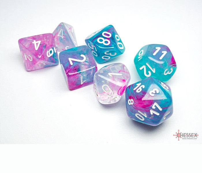 Chessex Polyhedral Dice Set: Nebula Luminary (Wisteria/White)