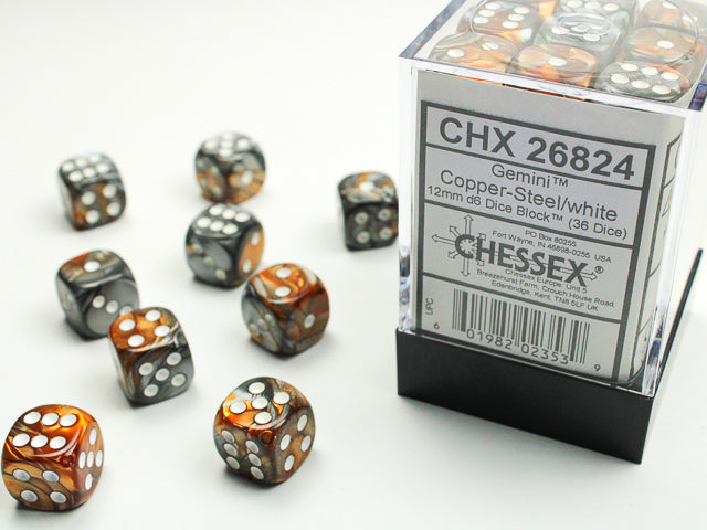 Chessex D6 Dice Brick: Gemini (Copper-Steel/White)