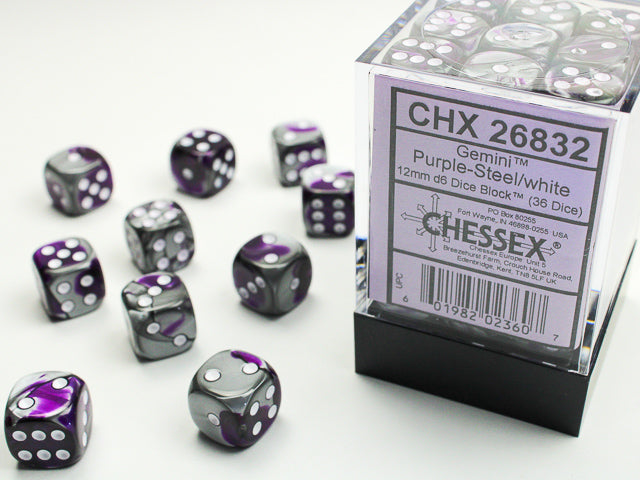 Chessex D6 Dice Brick: Gemini (Purple-Steel/White)