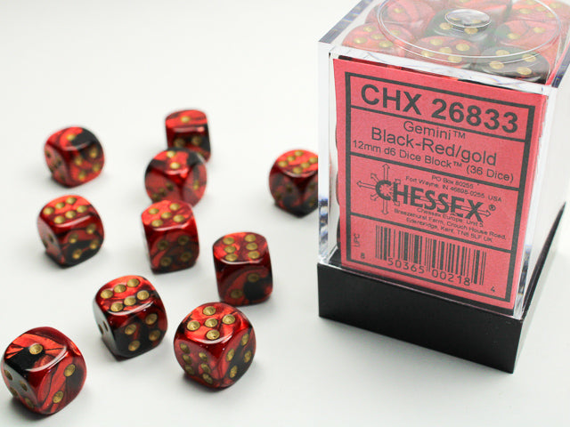 Chessex D6 Dice Brick: Gemini (Black-Red/Gold)