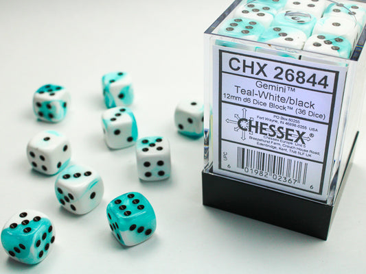 Chessex D6 Dice Brick: Gemini (Teal-White/Black)