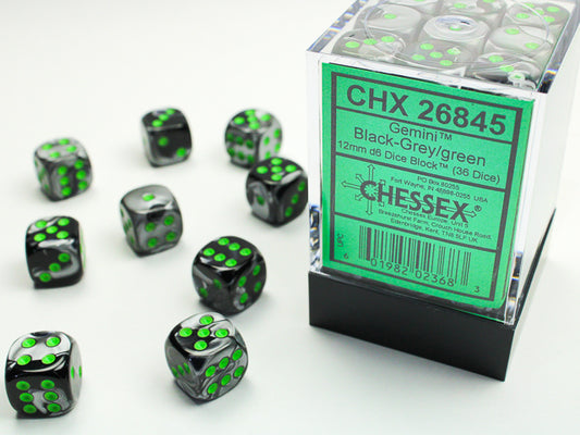 Chessex D6 Dice Brick: Gemini (Black-Grey/Green)