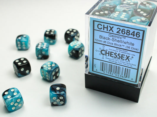 Chessex D6 Dice Brick: Gemini (Black-Shell/White)