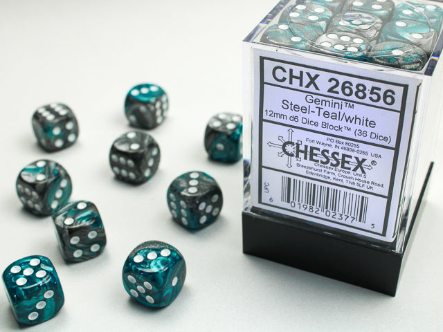 Chessex D6 Dice Brick: Gemini (Steel-Teal/White)